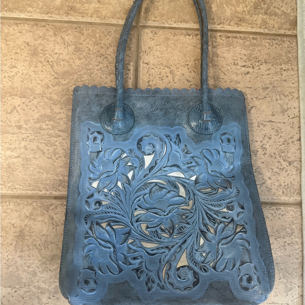 Patricia Nash Blue Floral Cutout Shoulder Bag